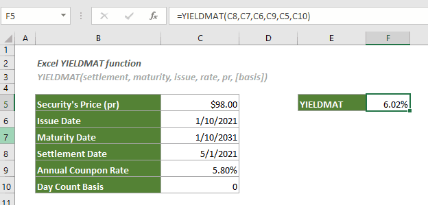 Hướng Dẫn Đầy Đủ Cách Dùng Hàm YIELDMAT Trong Excel Tính Lợi Tức Chứng Khoán